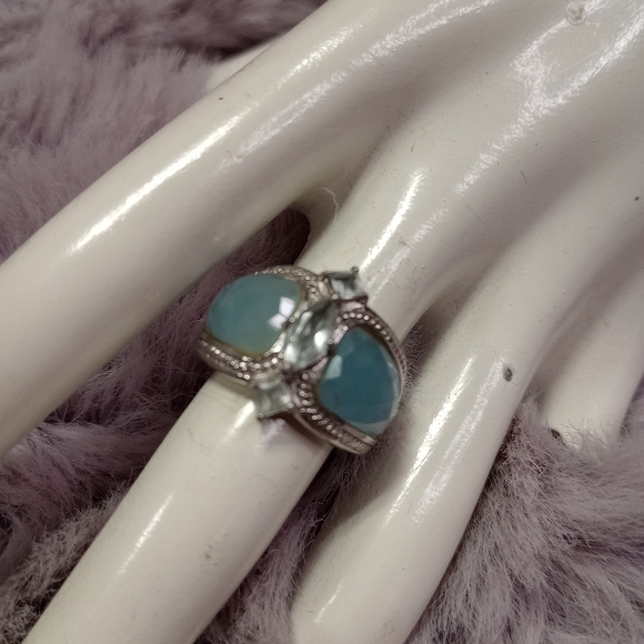 .925 sterling silver blue faceted enamel & marquis cut cubic zirconia ring sz 6 - Picture 4 of 8